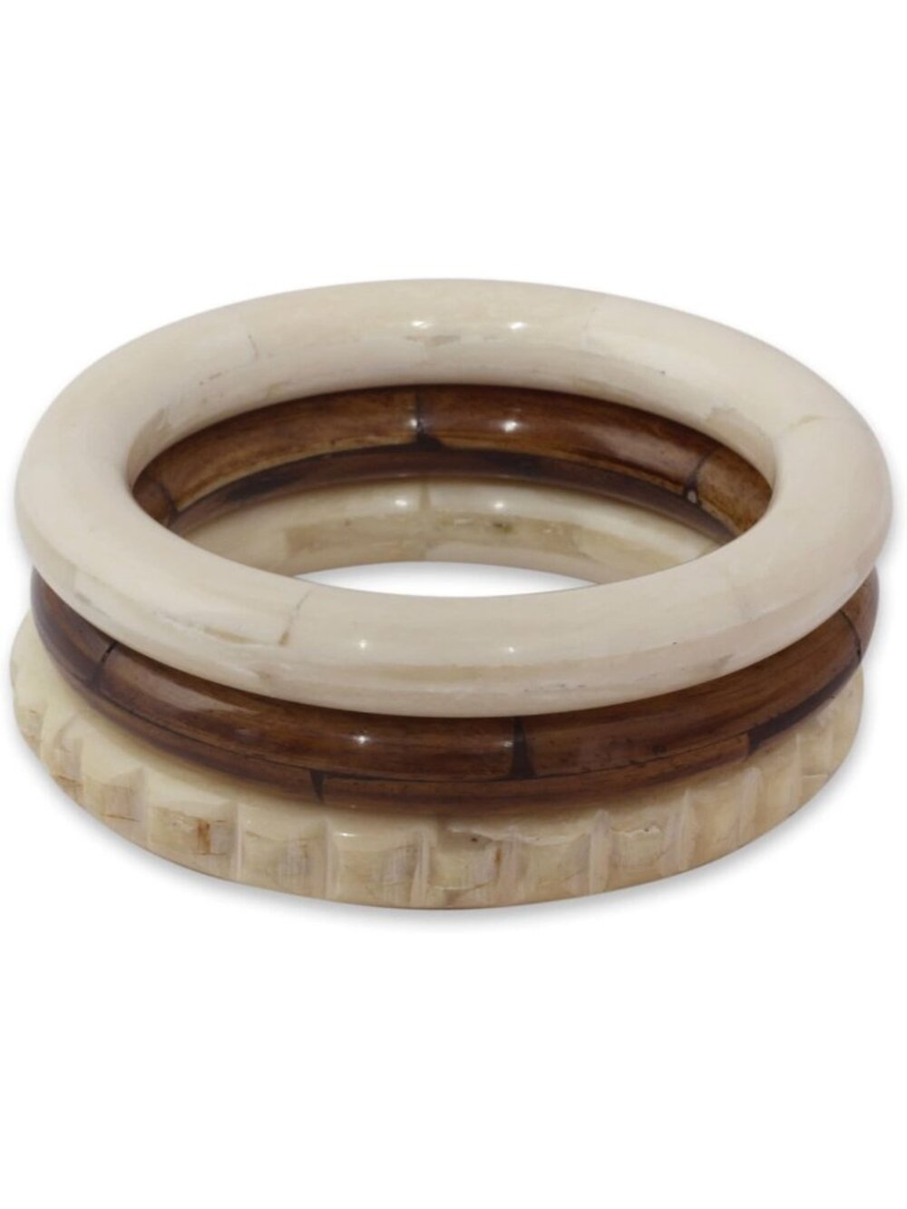 Handmade Carved Bone Bangle Bracelets Set of 3 - Unique Indian Jewelry, 7.5